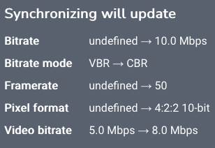 diff view when transformation profile is not synchronized