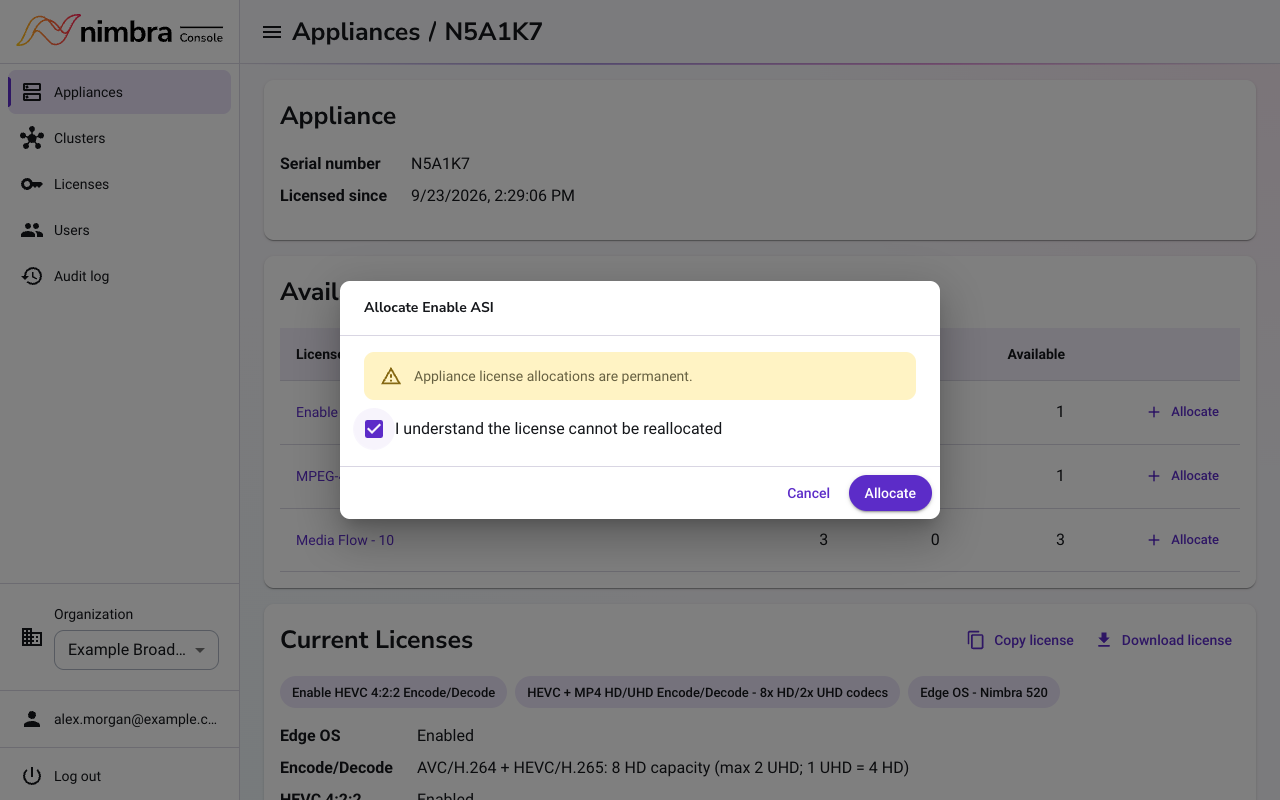 Confirming an allocation