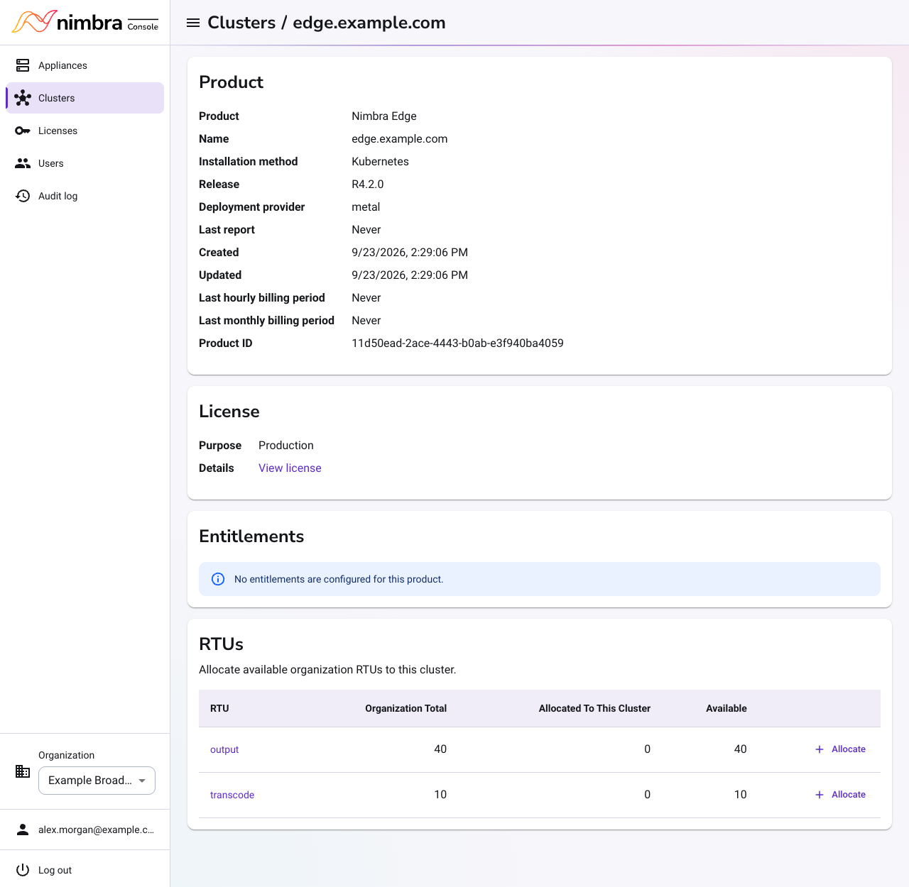 A cluster page with its RTUs