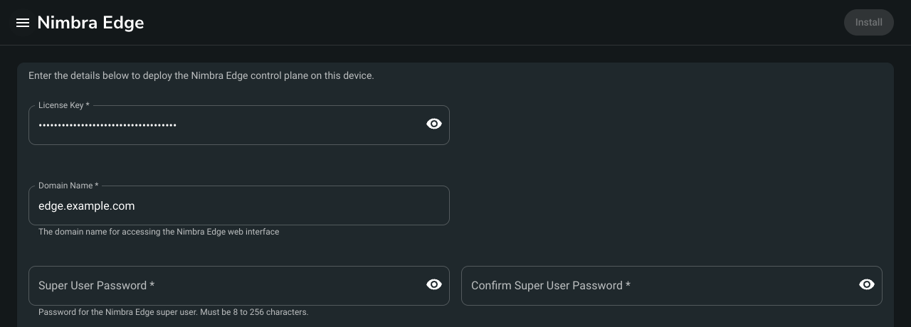 The License Key field on an Edge Core appliance