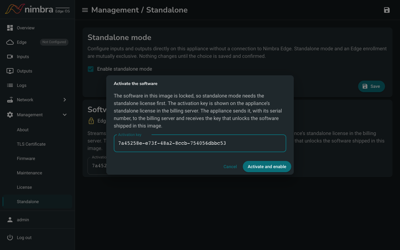 Entering the activation key