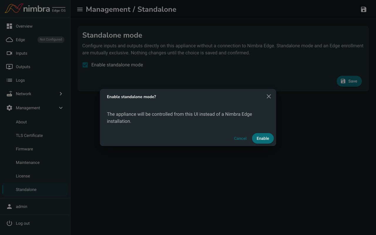Confirming standalone mode
