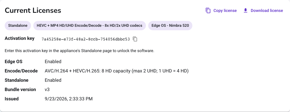 The Current Licenses section
