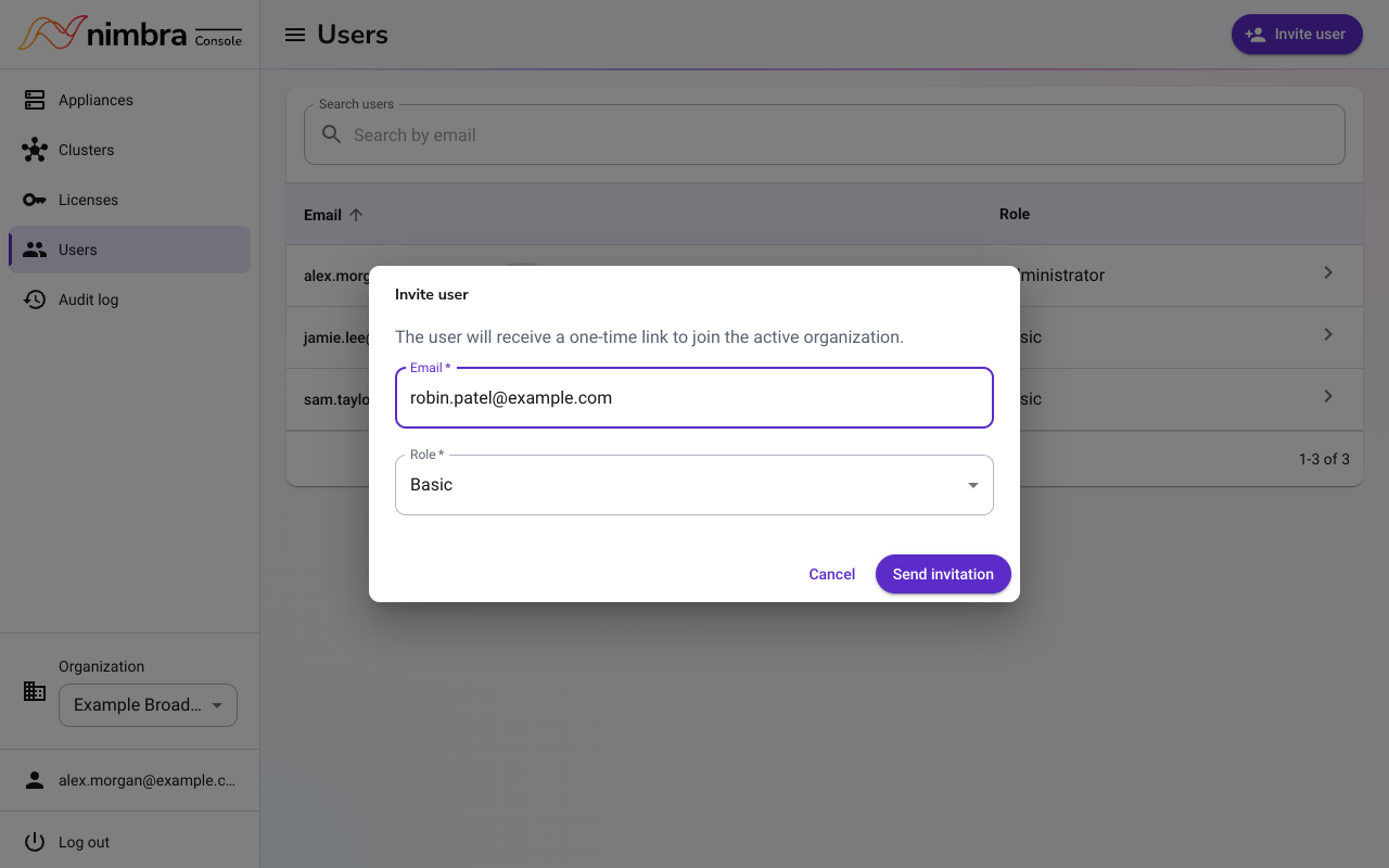 Inviting a user