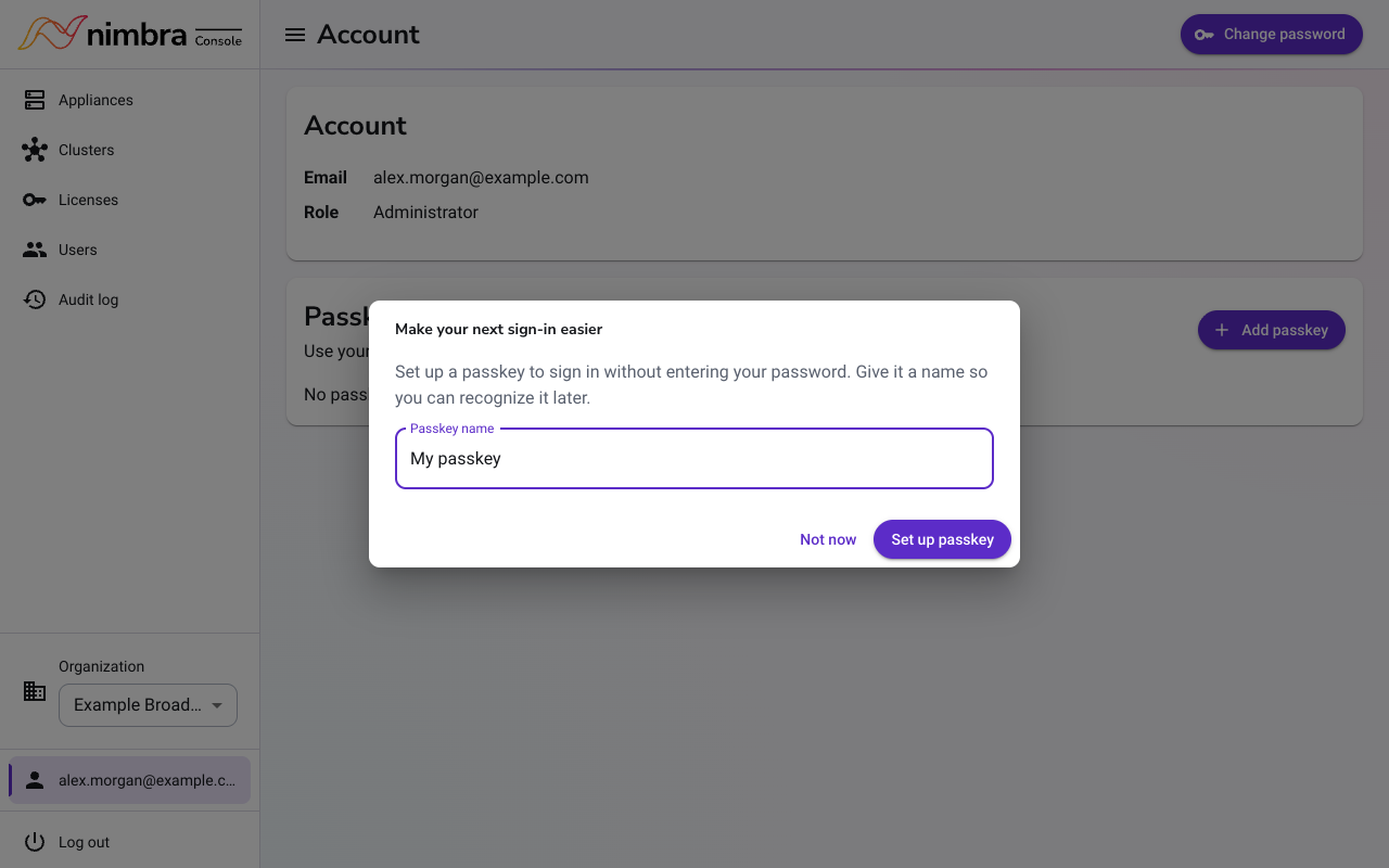 Setting up a passkey