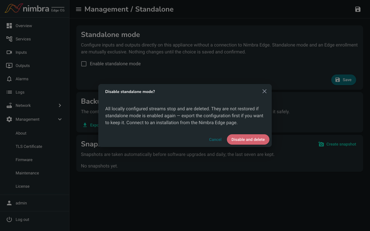 Confirming that standalone mode is turned off
