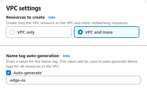 AWS Create VPC form