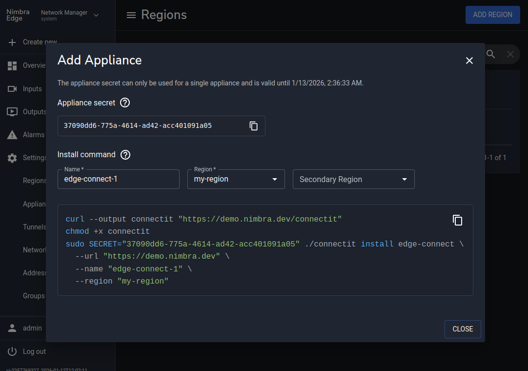 Add Edge Connect dialog