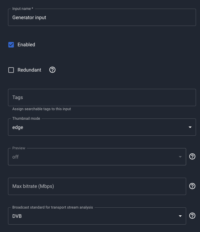 Generator Input metadata section