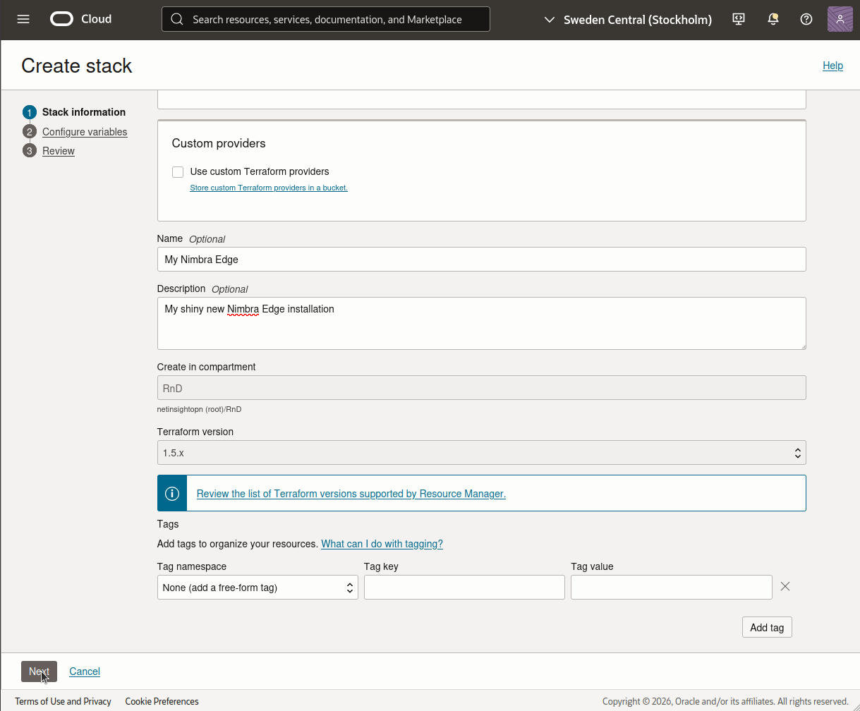 Stack information with a name and the Next button