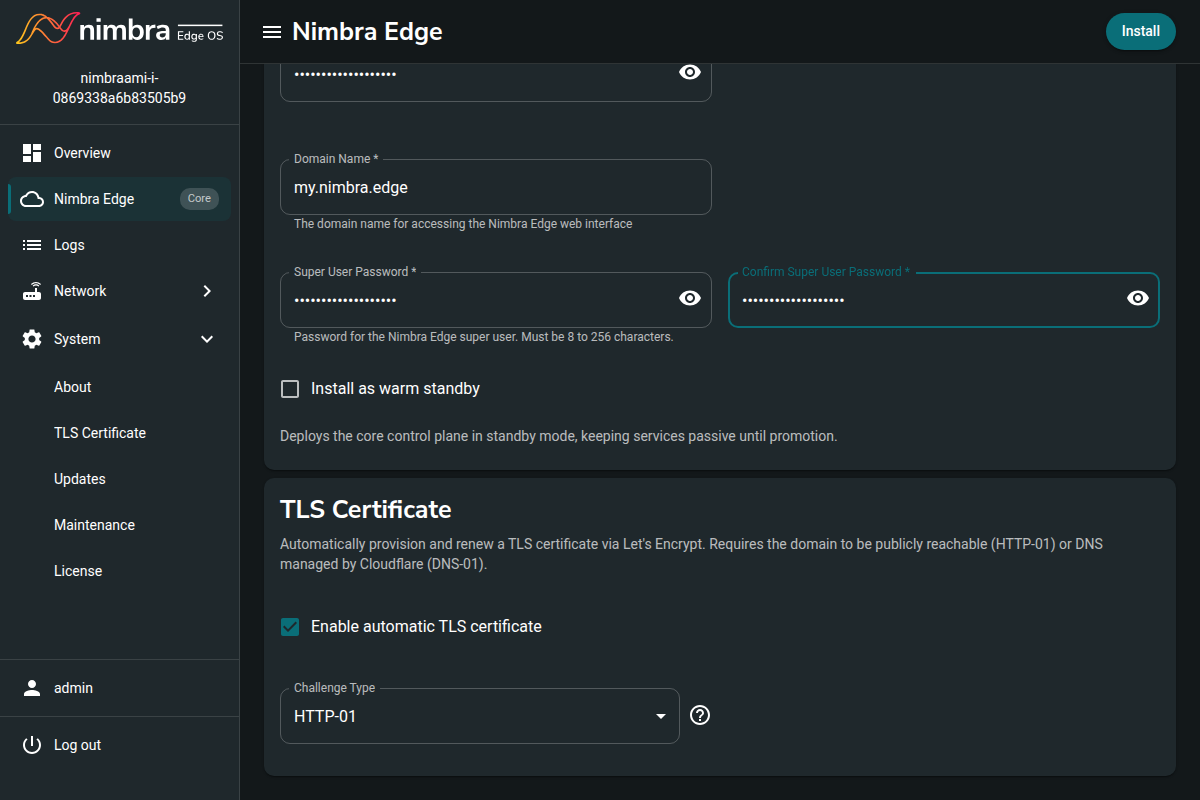 Automatic TLS enabled with HTTP-01 selected