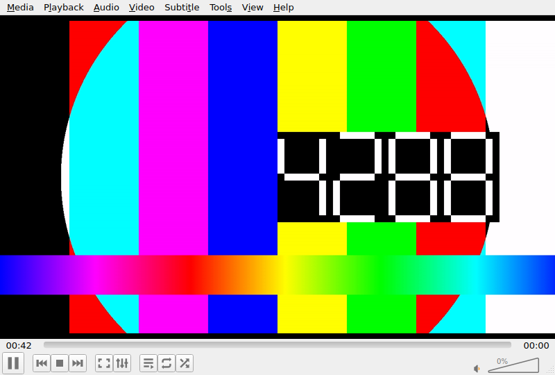 VLC playing the generator test signal received over SRT